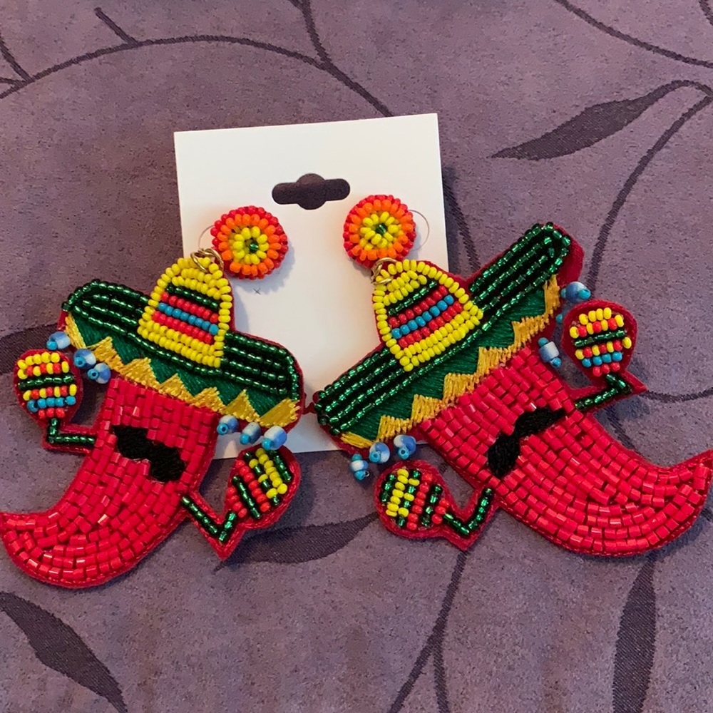 BEADED DANCING JALAPEÑO EARRINGS
